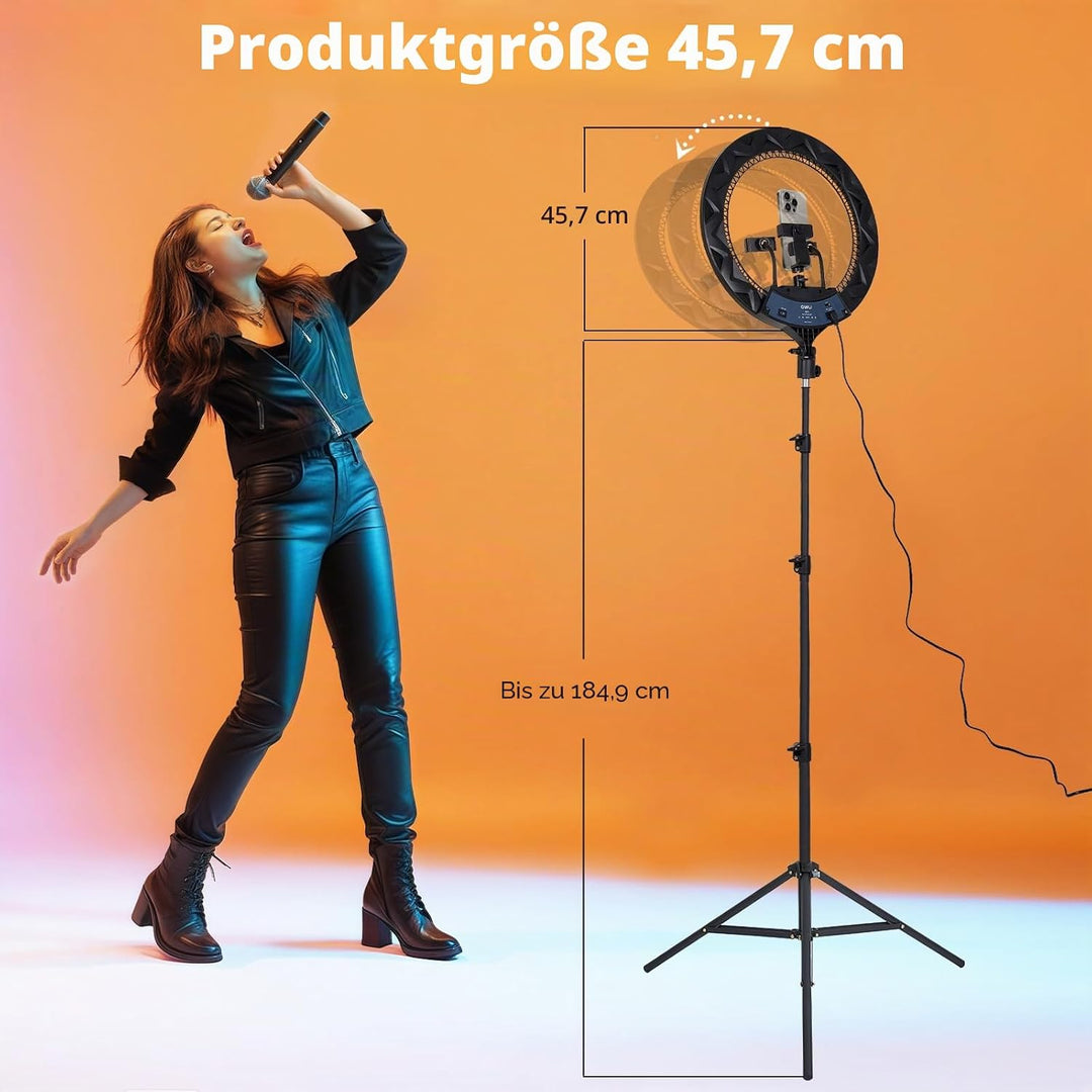 GWO 45,7 cm LED-Ringlicht mit Stativständer, 6000 K, dimmbar, Make-up-Selfie-Licht mit Touch-Panel-T