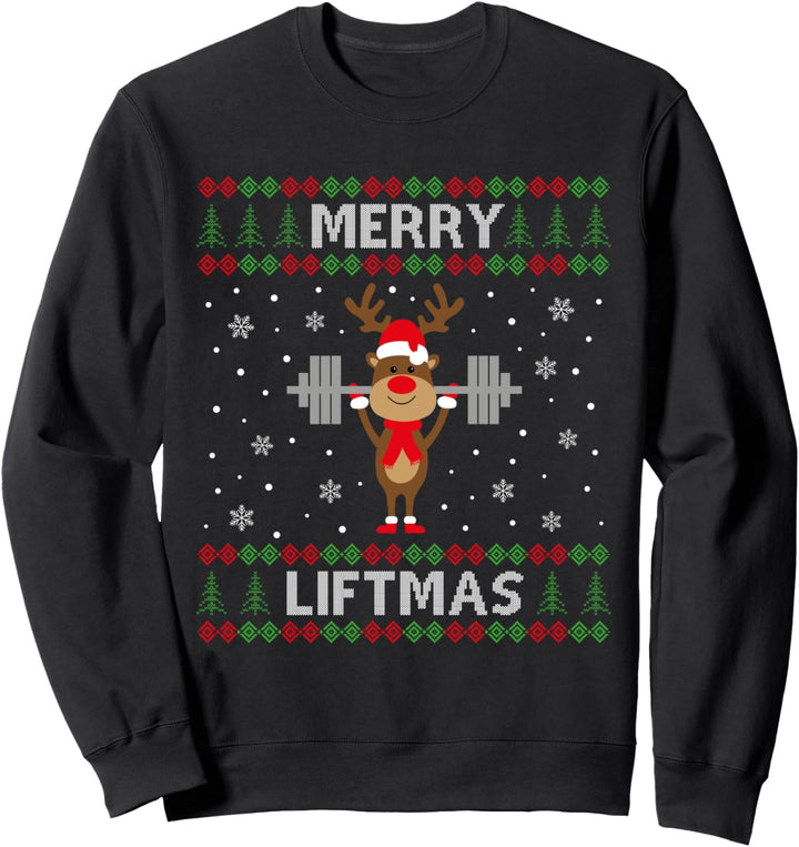 Merry Liftmas Rudolf Ugly Christmas Workout Reindeer Rudolph Sweatshirt