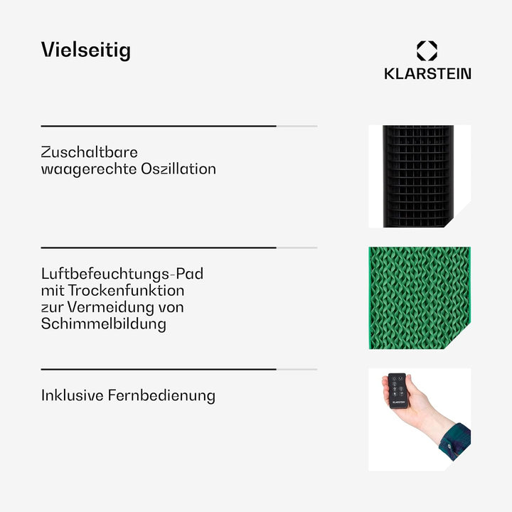 Klarstein Mobiler Luftkühler, 5-in-1 Klimagerät Mobil mit Nachtmodus, Leiser Ventilator & Luftkühler