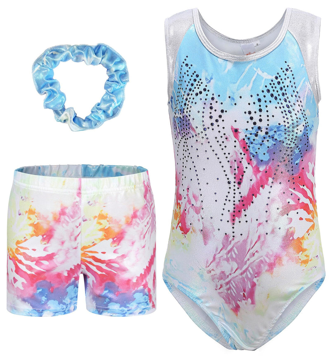 SEAUR Mädchen Turnanzug Turnshorts Haarband Set Kinder Turnen Trikot Shorts Gymnastik Ärmellos/Langa