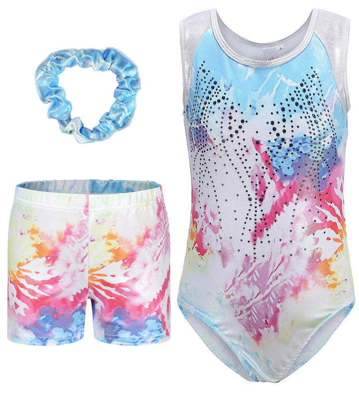 SEAUR Mädchen Turnanzug Turnshorts Haarband Set Kinder Turnen Trikot Shorts Gymnastik Ärmellos/Langa