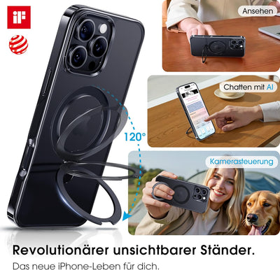 CASEKOO Original Titan Schwarz für iPhone 16 Pro Hülle mit MagSafe & Unsichtbarer Ständer [Militärsc