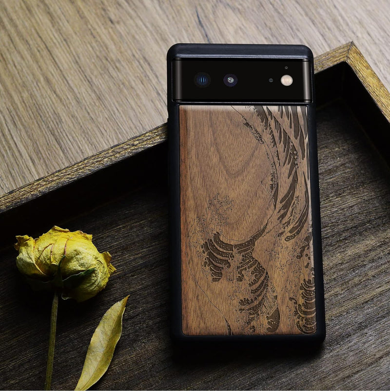 Carveit Handyhülle für Google Pixel 6 Case [Holz und TPU Silikon Hybrid hülle] Stossfeste Stossstang