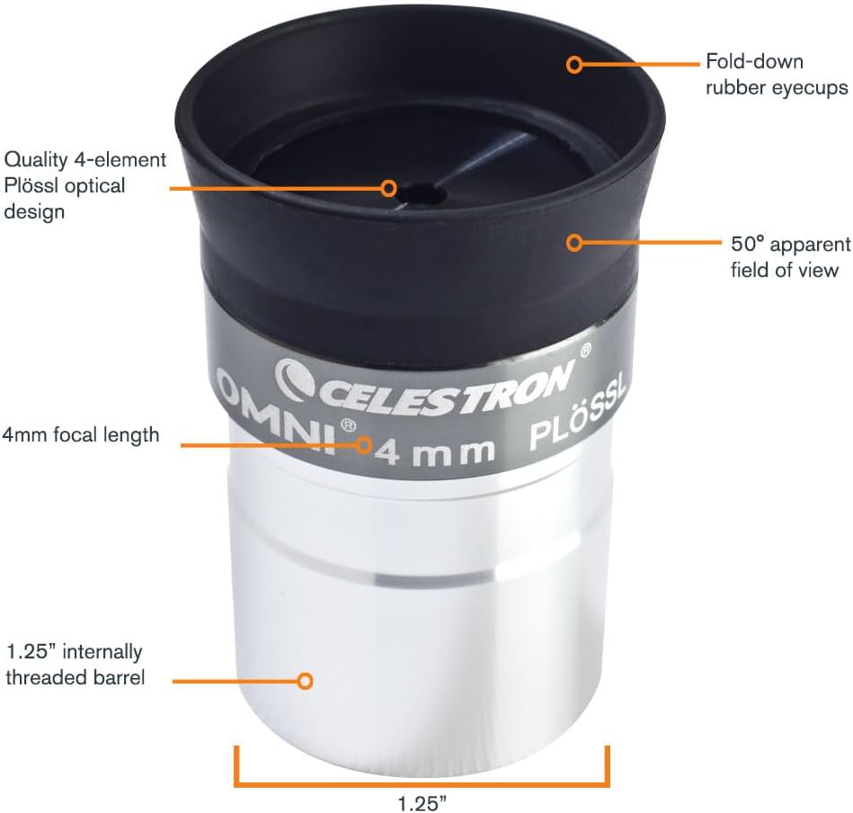 Celestron 93316 1-1/4-4 mm Omni Serie Okular, Schwarz/Silber, 4 mm