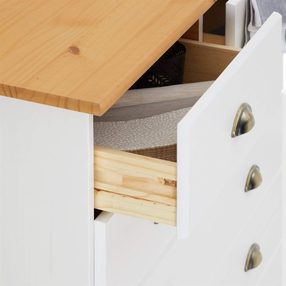 IDIMEX Schubladenschrank Paris aus Kiefer massiv in weiss/braun, Kommode mit Muschelgriffe, Apotheke