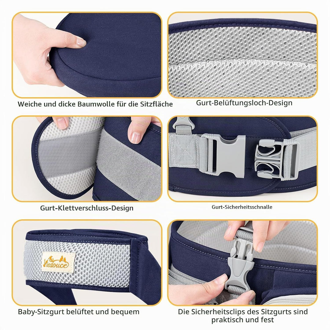 Viedouce Baby Hüftsitz Ergonomische mit Sicherheitsgurt Schutz,Reine Baumwolle Leicht und atmungsakt