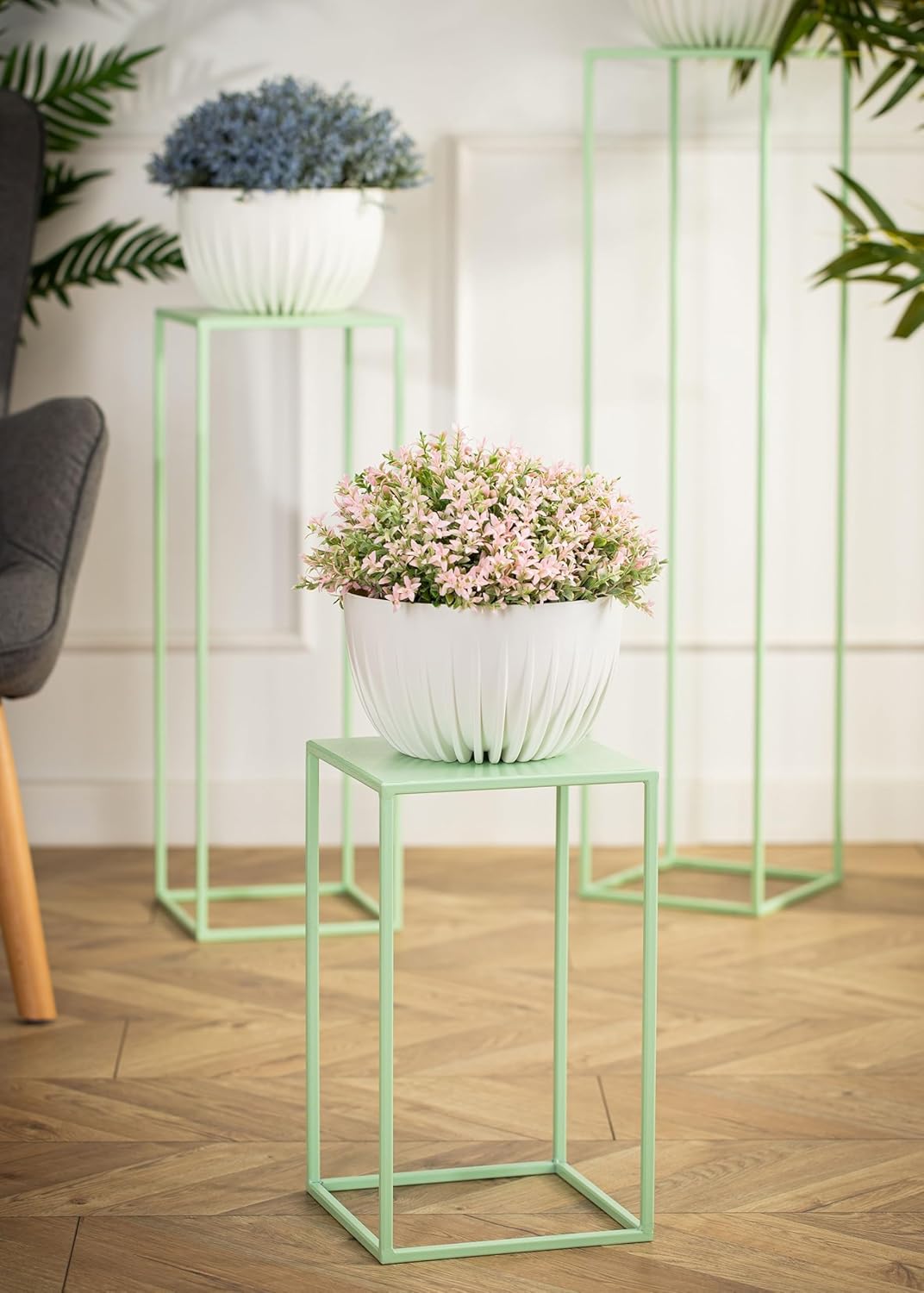 HowHomely Blumenständer Metall Grünblau 40 cm Hoch - Solider und Robuster Blumenhocker Metall - Pfla