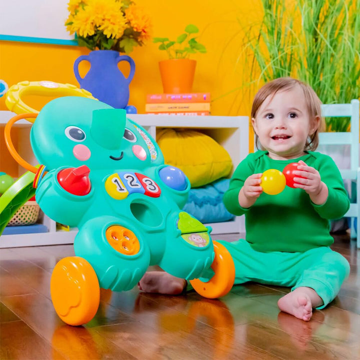 Bright Starts, Stroll 'n Roll 2 - in - 1 Ballspielwagen - Elefant mit Lichtern und Musik, Unisex, 6
