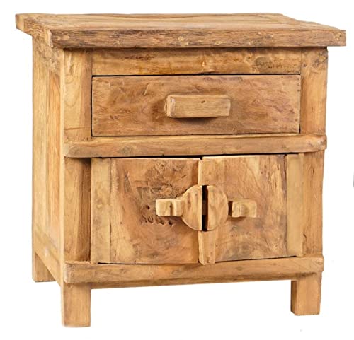 Windalf Robuster Hobbit Nachttisch LOLOBY 51 cm Kleine Kommode mit Schubladen Beistelltisch Handarbe