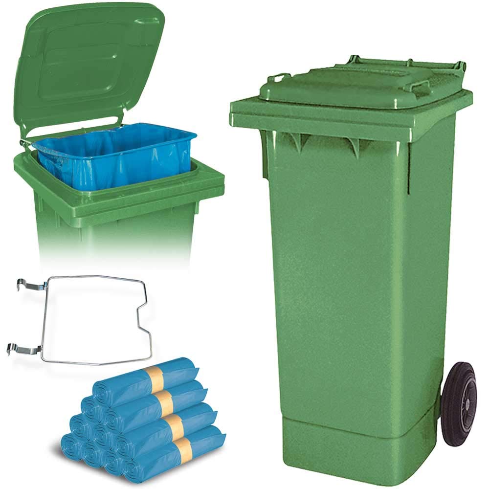 BRB 80 Liter Mülltonne mit Halter für Müllsäcke, inkl. 250 Müllsäcke (grün), grün
