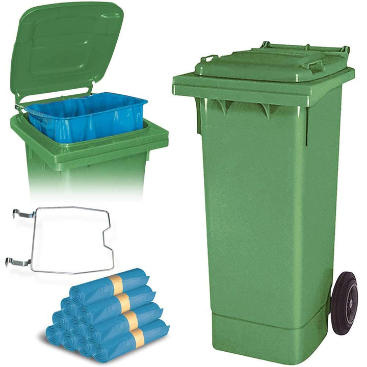BRB 80 Liter Mülltonne mit Halter für Müllsäcke, inkl. 250 Müllsäcke (grün), grün