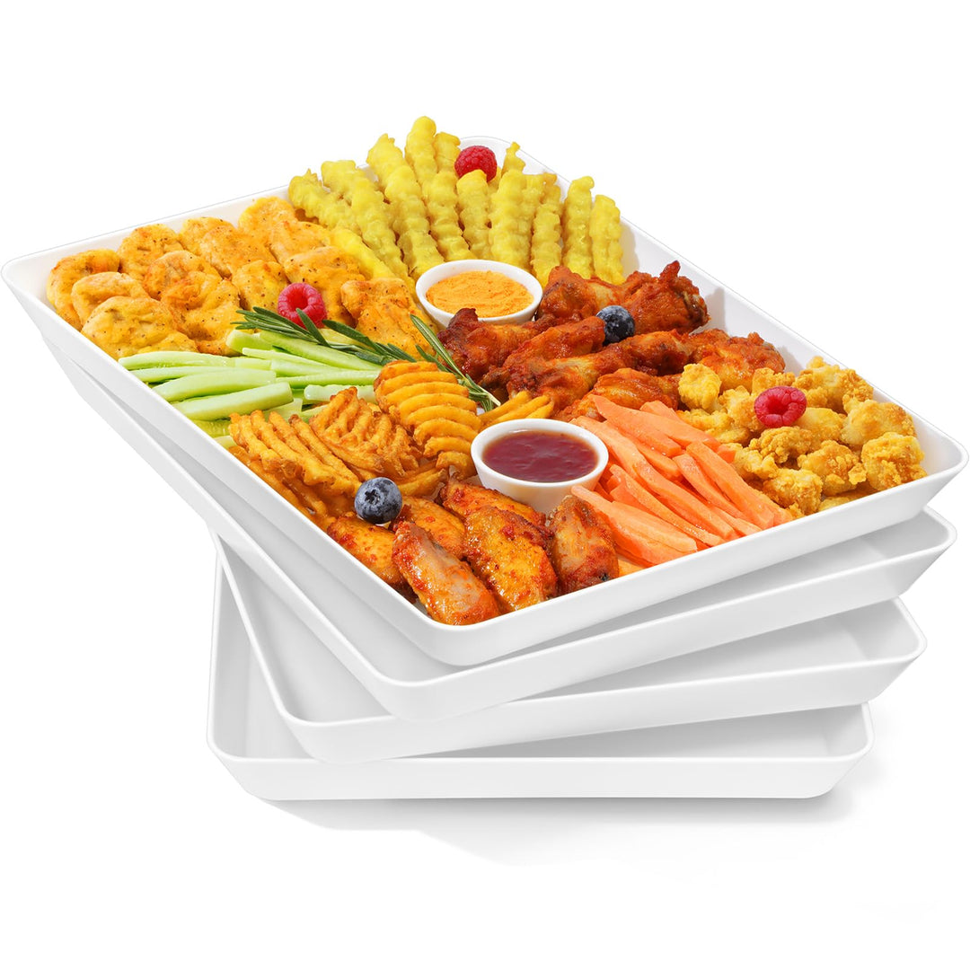 Lifewit 4 Stück Grosse Servierplatte Kunststoff, 40,6 x 30,5cm, Tablett Weiss | BPA-frei Serviertabl