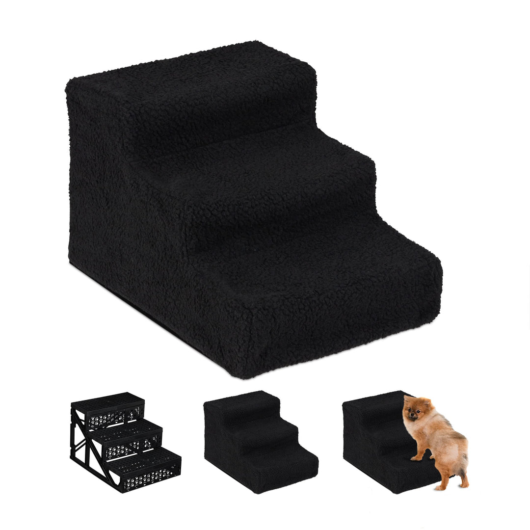 Relaxdays Hundetreppe 3 Stufen, kleine & grosse Hunde, Bett & Couch, Stoffbezug, Tiertreppe innen, 3