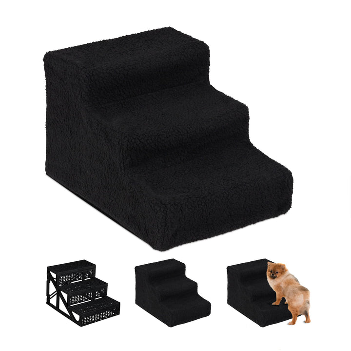 Relaxdays Hundetreppe 3 Stufen, kleine & grosse Hunde, Bett & Couch, Stoffbezug, Tiertreppe innen, 3
