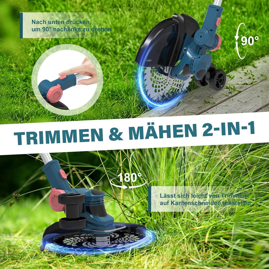 Rasentrimmer mit Akku für Makita Akkus, 2 in 1 Rasentrimmer/Kantenschneider, 21V Freischneider Akku