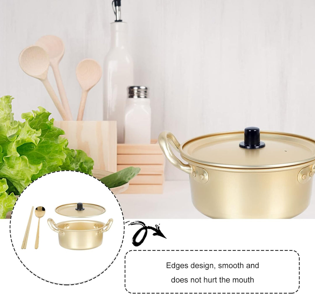 YARNOW Double Ears Nudeltopf 1 Set Koreanische Ramen Topf Aluminium Kochtopf mit Deckel Löffel Stäbc