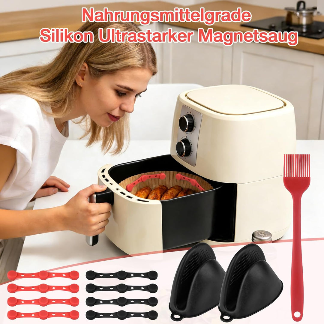 11 Stück Magnete für Airfryer Backpapier - Silikon Befestigung für Heissluftfritteuse Zubehör,12cm L