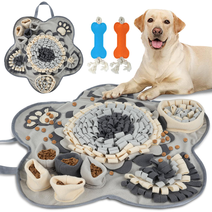 Schnüffelteppich für Hunde, Schnüffelmatte mit 2 Knochen Spielzeug, Waschbar Futtermatte für Hunde A