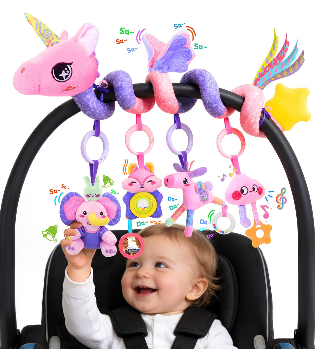 Kinderwagenspielzeug für Mädchen - 0-12 Monate Babyspielzeug Musik Spirale Kinderwagen Spielzeug, 5-