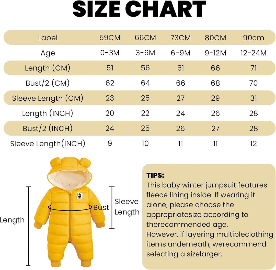 Baby Winter Overall mit Kapuze, Strampler Schneeanzug Jungen Mädchen Langarm Jumpsuit Warm Outfits G