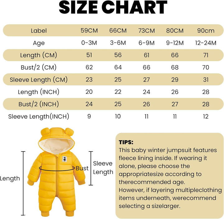 Baby Winter Overall mit Kapuze, Strampler Schneeanzug Jungen Mädchen Langarm Jumpsuit Warm Outfits G