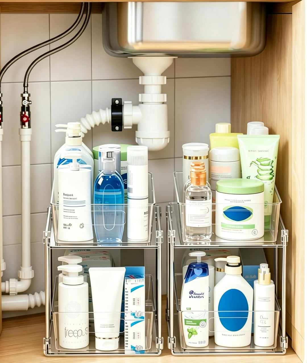 Spülschrank Organizer, Multifunktionale Unter Waschbecken Regal 2 Stück, Transparent Organizer Mit S
