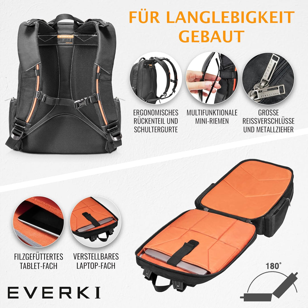 Everki Flight Business Laptop Rucksack 28,5 L für 16-Zoll Laptops – geräumiger Reise- & Arbeitsrucks
