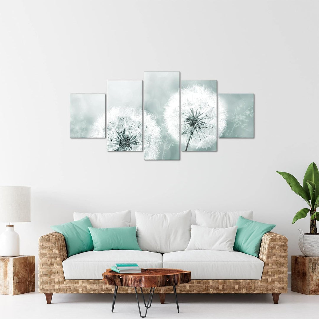 Runa Art Bild Wohnzimmer Schlafzimmer Pusteblume 5 Teilig Natur Grau Blau Wandbilder auf Vlies Leinw