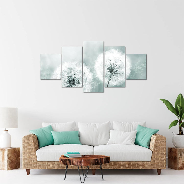 Runa Art Bild Wohnzimmer Schlafzimmer Pusteblume 5 Teilig Natur Grau Blau Wandbilder auf Vlies Leinw
