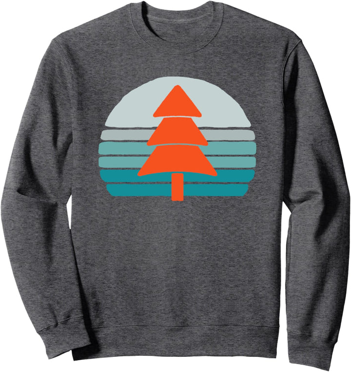 Minimalist Pine Tree & Retro Blue Sunset 80s Outdoor Graphic Sweatshirt