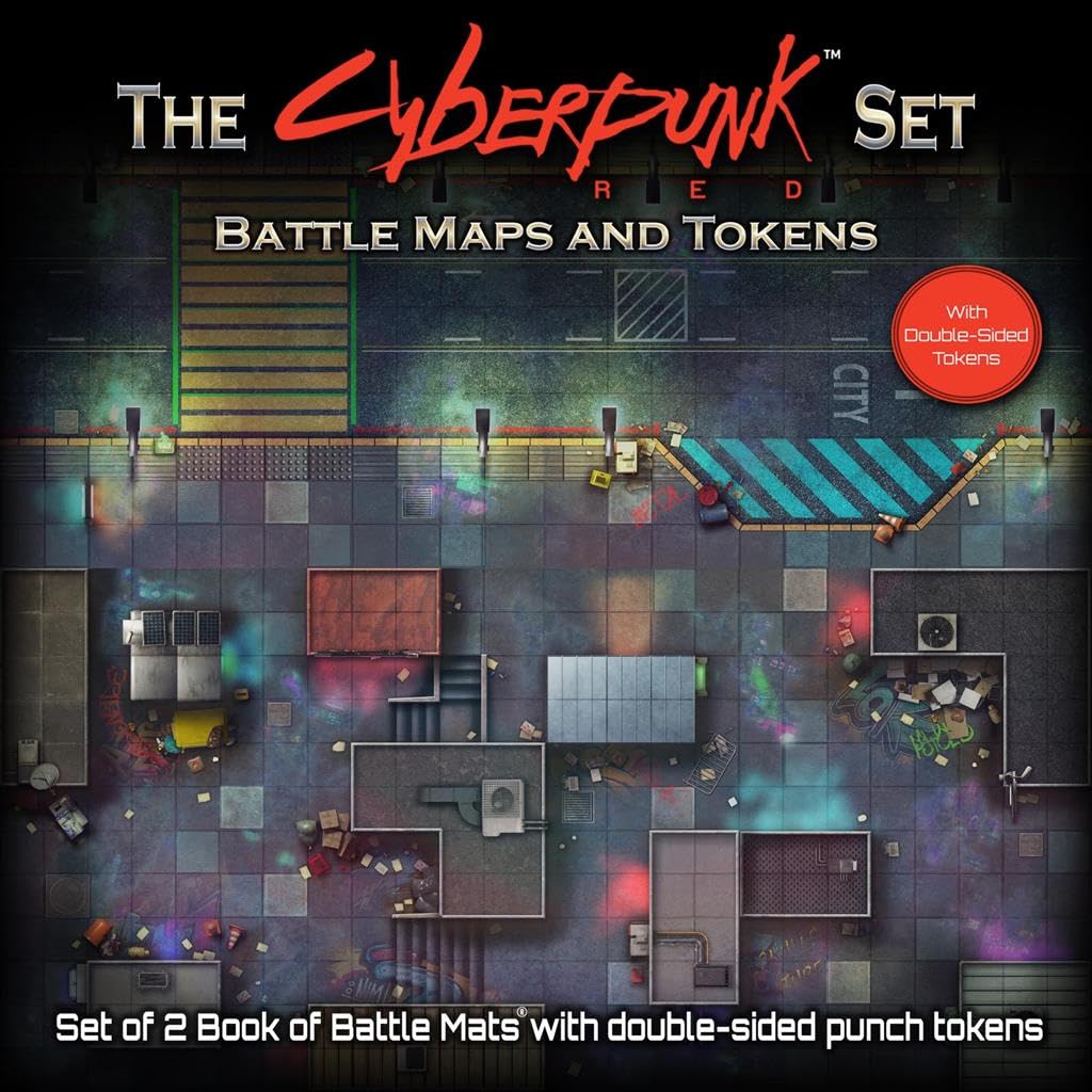Loke Battlemats | The Cyberpunk Set: Books of Battle Mats &amp; Tokens for Cyberpunk RED | Battle Mat fo
