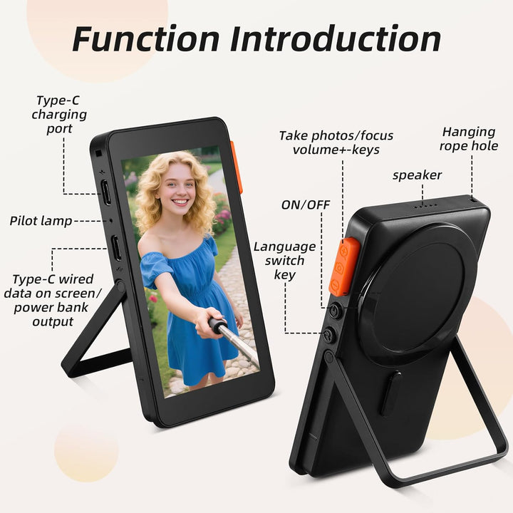 Koolertron 4 Zoll Handy Selfie Monitor mit Lautsprechern und Ständer, Magnet Rückkamera Selfie Monit
