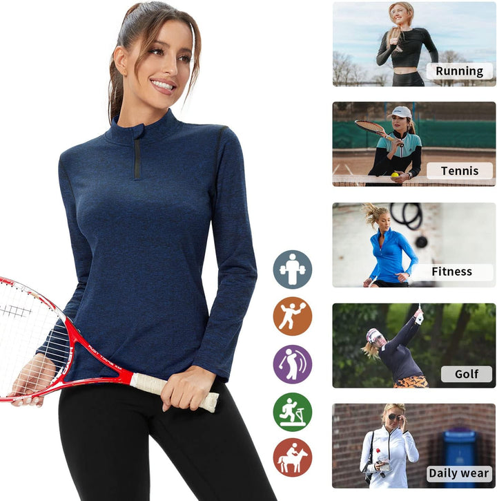 WOWENY Fleecepullover Damen 1/4 Zip Funktionsshirt Fleece warm Laufshirt Langarm mit Stehkragen, Atm
