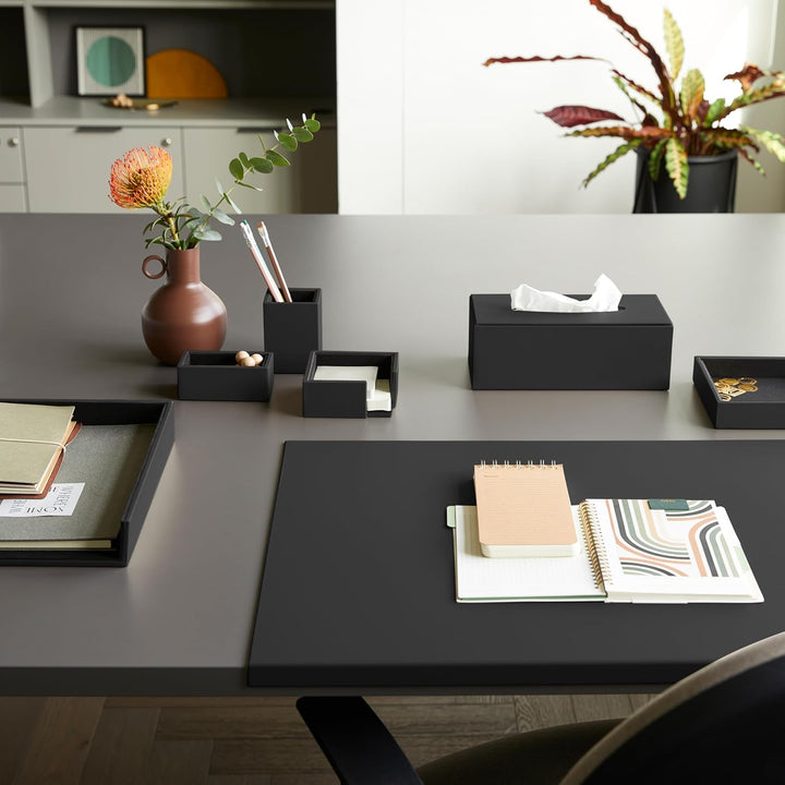 Eglooh - Minerva - Notizzettel Box Leder Schwarz - Zettelbox, Notizklotz, Zettelkasten für Schreibti