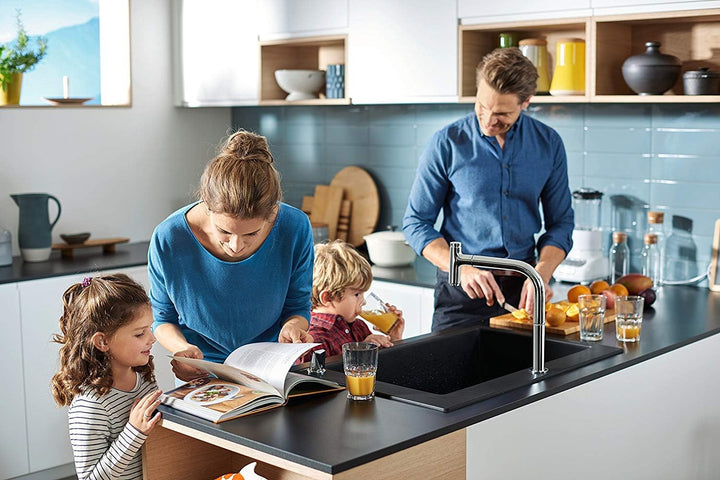 hansgrohe 2-Loch Einhebel-Küchenarmatur, Komfort-Höhe 200 mm, mit Ausziehauslauf und Schlauchbox, Ch