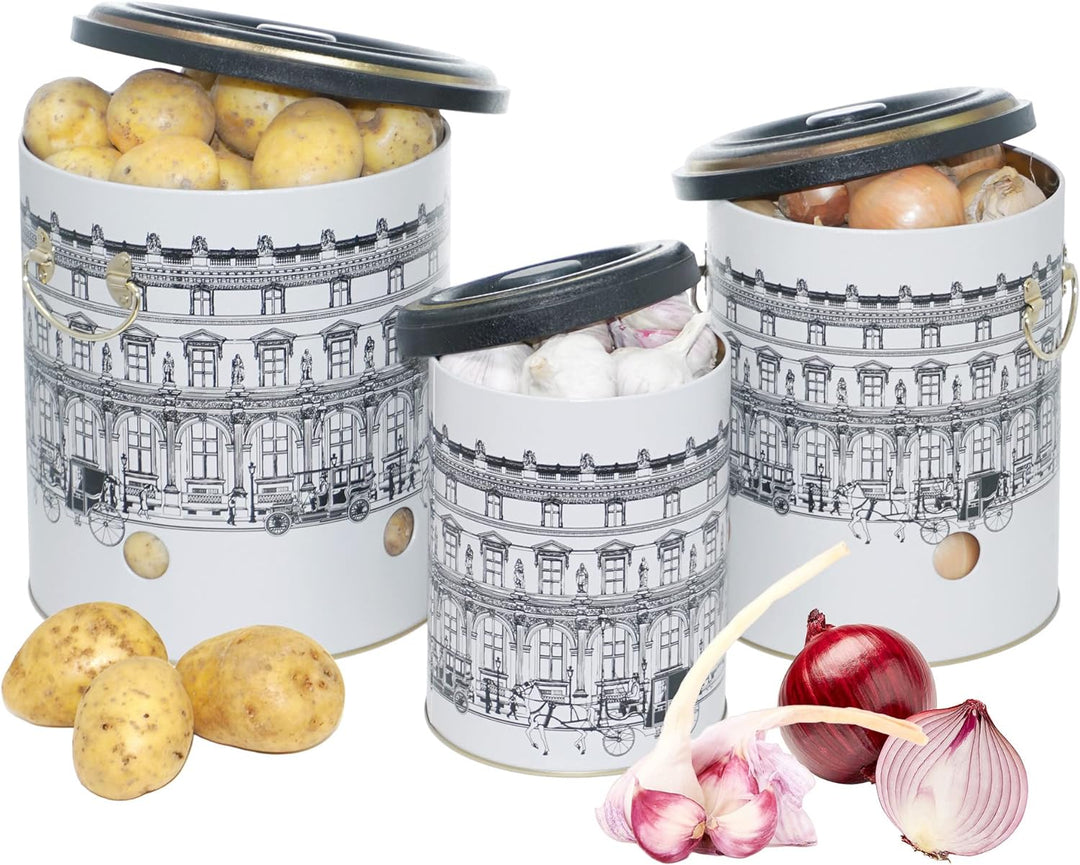 Lashuma Zwiebel Aufbewahrungsbox schwarz - weiss, Vorratsbehälter Knoblauch, Kartoffeldose Küche 22