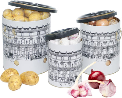 Lashuma Zwiebel Aufbewahrungsbox schwarz - weiss, Vorratsbehälter Knoblauch, Kartoffeldose Küche 22