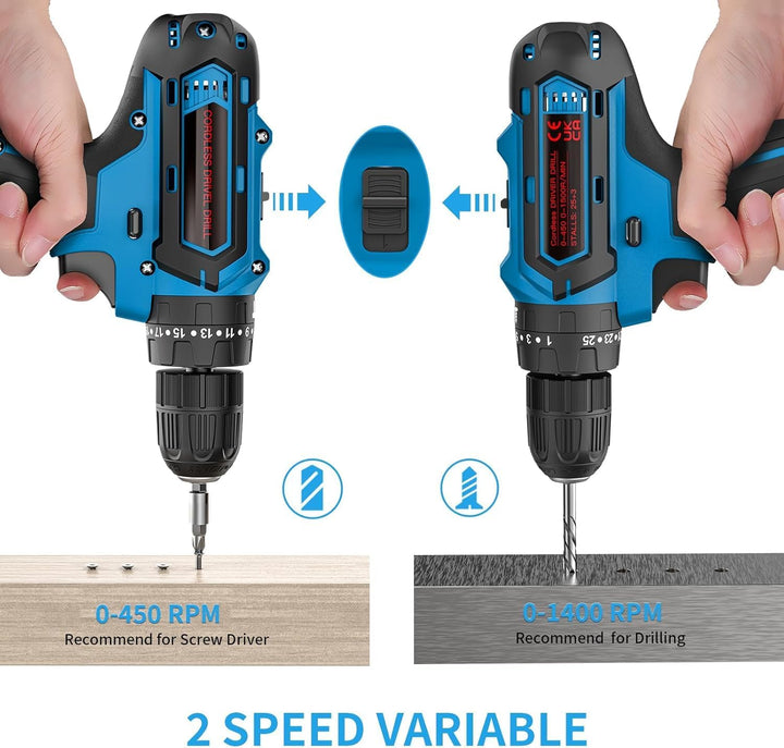 21V Akkuschrauber Set mit Koffer – 2×2000 mAh Akkus, 2-Gang, 25+3 Drehmomentstufen, 10 mm Schnellspa