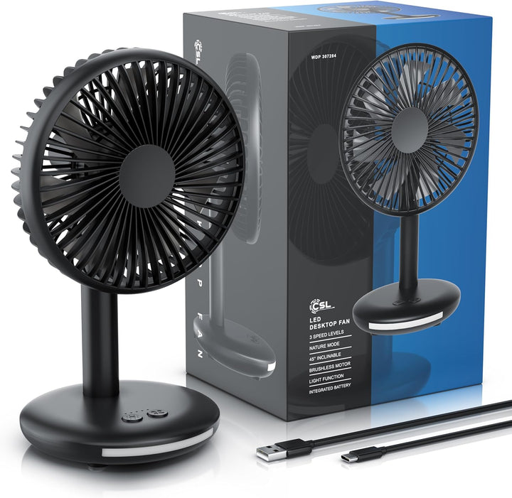 CSL - Akku Tischventilator kabellos - mit Akku – USB Mini Ventilator – DC Motor Brushless silent seh