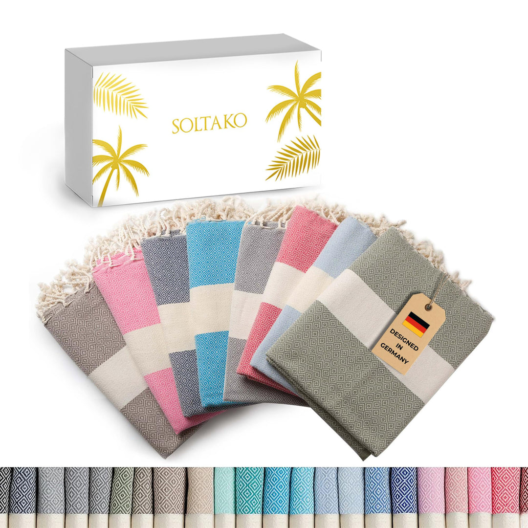 SOLTAKO Fouta Diamant Premium Hamamtuch 100x200 cm, Baumwolle, schnelltrocknend & saugfähig, Strandt