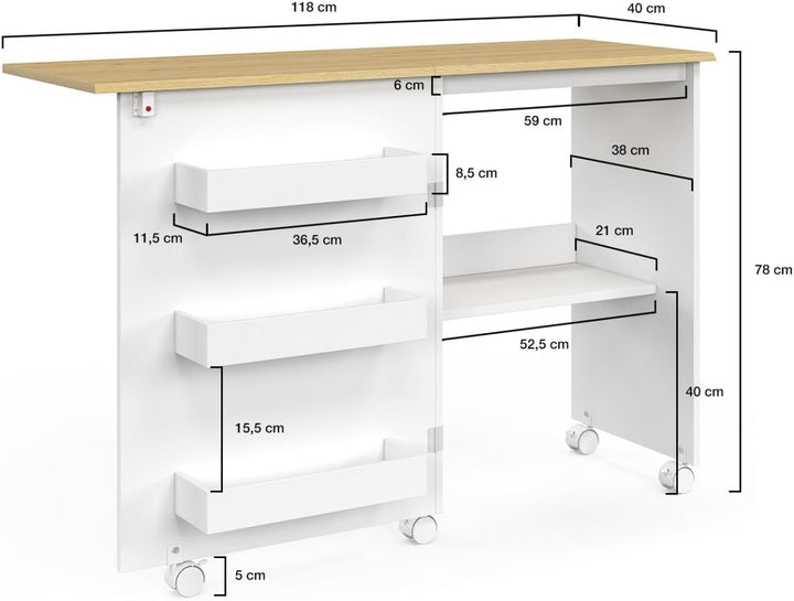 IDMarket - Faltbarer Nähtisch mit Rollen, Möbel für Nähmaschine mit 4 Einlegeböden