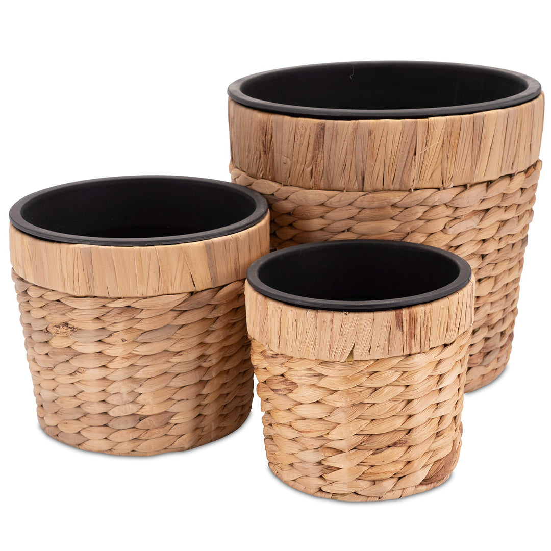 Decorasian 3er Set Blumentopf rund geflochten aus Seegras mit Kunststoffeinsatz zum bepflanzen - Pfl