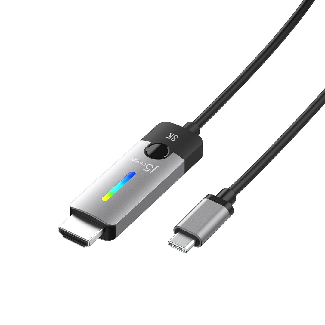 j5create USB Typ C zu HDMI Kabel 5.9FT / 1.8m (8K@60Hz, 4K@120Hz) mit RGB LED Licht für MacBook Pro,