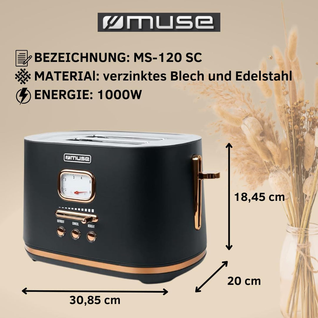 Muse Wasserkocher und Toaster Set, 2er Frühstücks-Set mit Retro Wasserkocher und 2 Scheiben Toaster