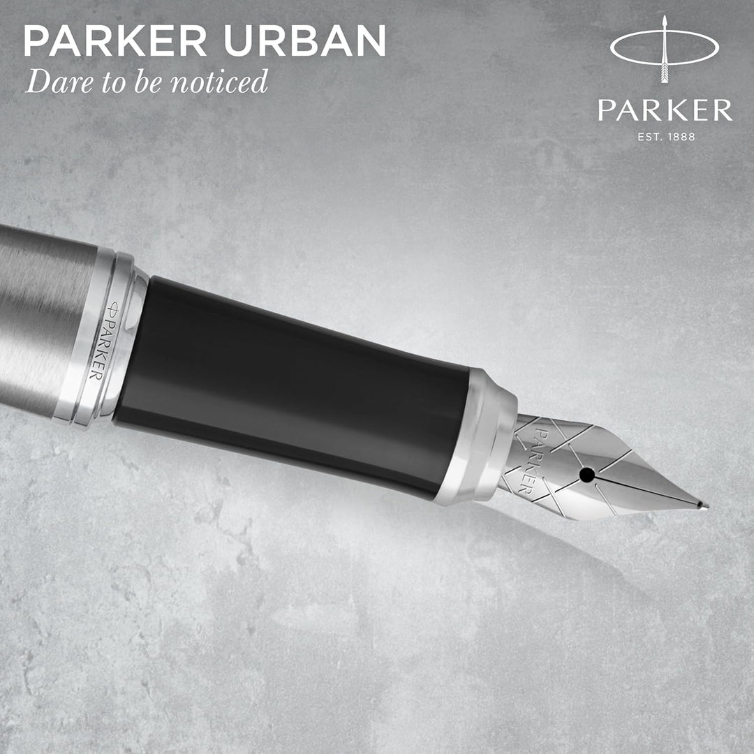 Parker Urban Füller | Metro Metallic | Füllfederhalter mit mittlerer Feder und blauer Tinte | Gesche