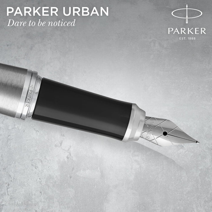 Parker Urban Füller | Metro Metallic | Füllfederhalter mit mittlerer Feder und blauer Tinte | Gesche