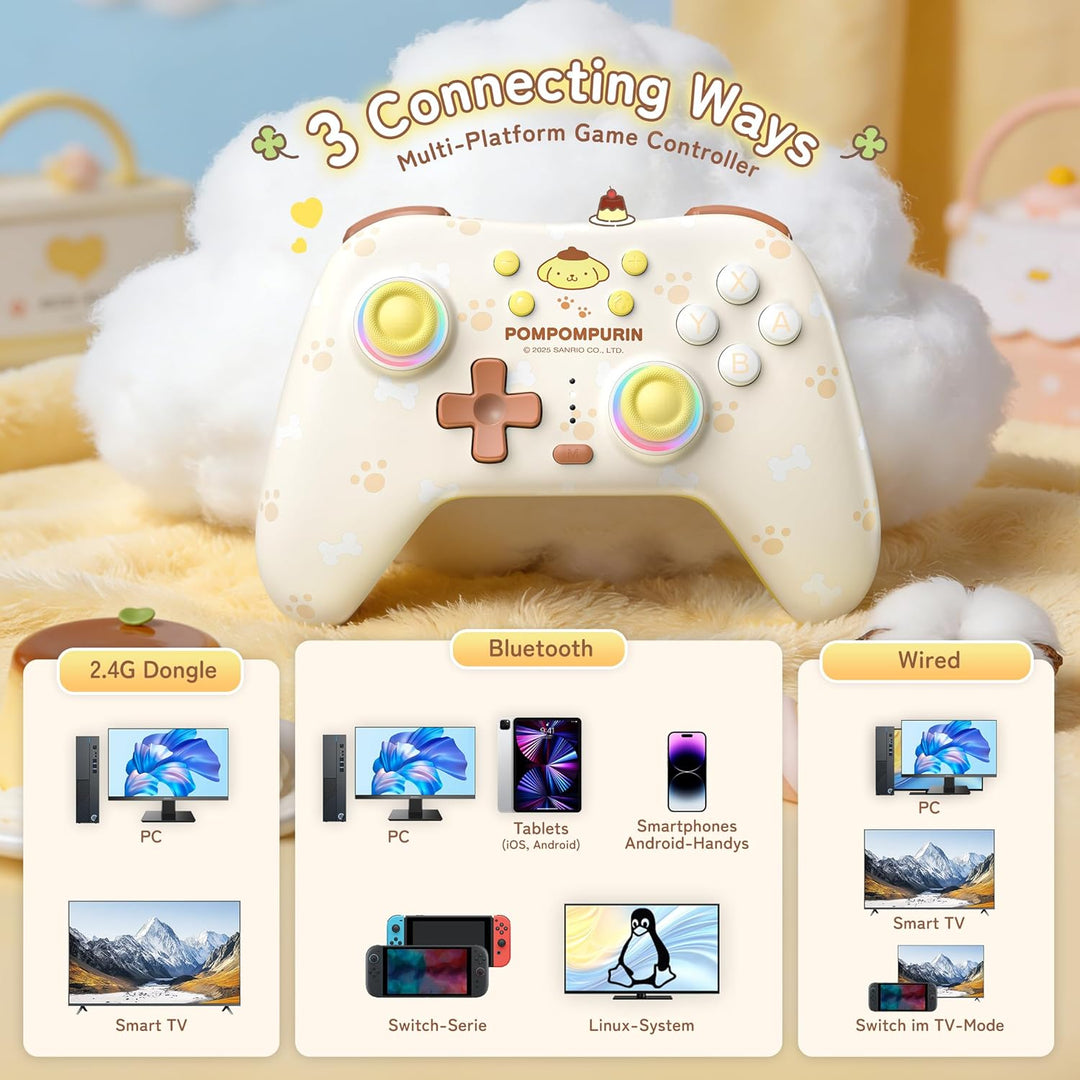 Kuitmor Wireless PC Controller mit RGB, Hall Effekt Joysticks, 1000 Hz Abfragerate, Turbo, Remappabl