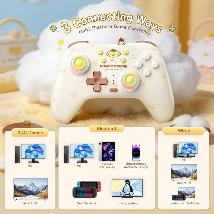Kuitmor Wireless PC Controller mit RGB, Hall Effekt Joysticks, 1000 Hz Abfragerate, Turbo, Remappabl