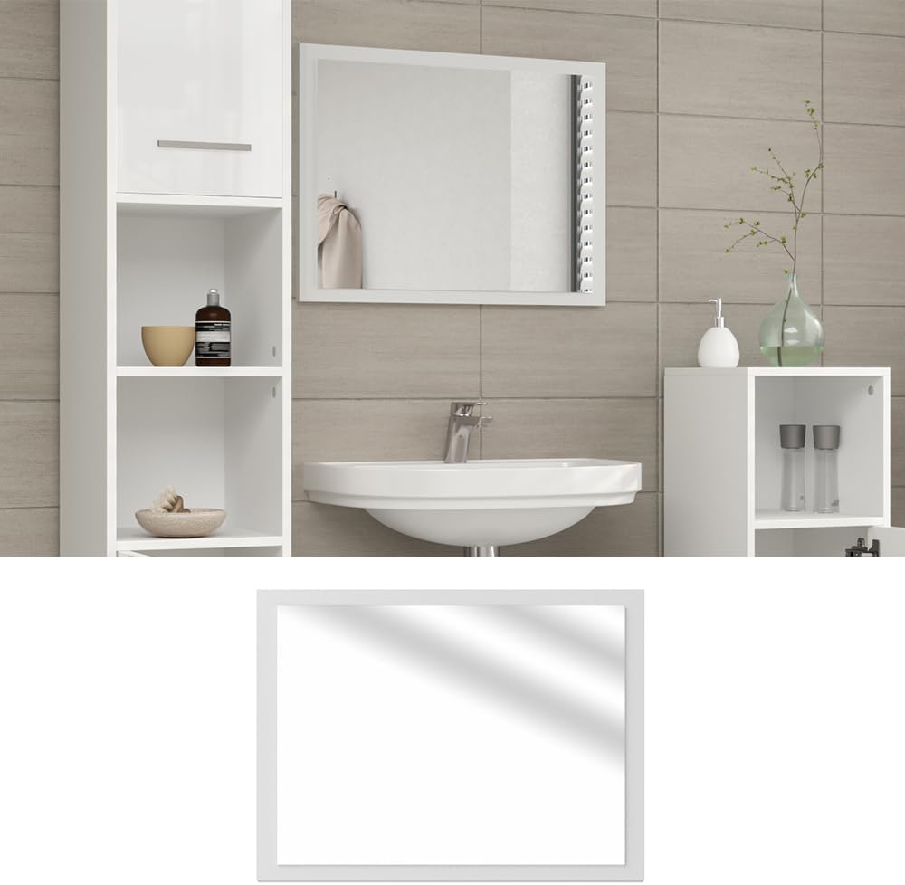 Vicco Badezimmerspiegel Kiko, Weiss Hochglanz, 45 x 60 cm, Weiss Hochglanz