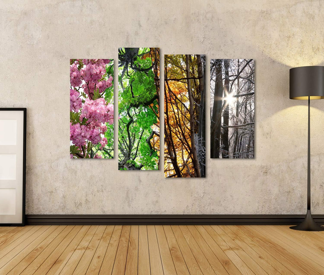 islandburner Bild auf Leinwand Vier Jahreszeiten Bilder Wandbilder Poster Leinwand 130x80cm - 4 Teil